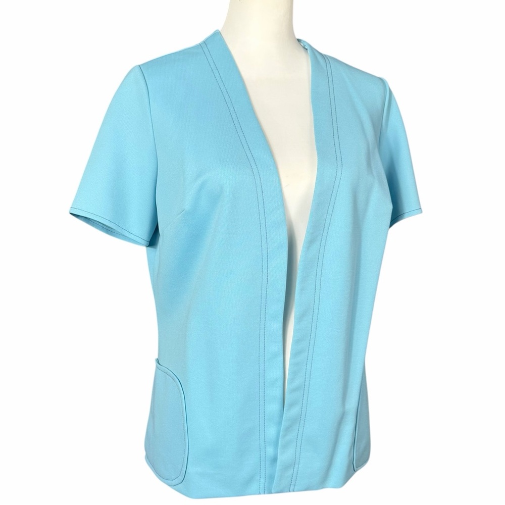 Vintage 60s Blazer Women’s Medium Union Made Turquoise Mrs Roper Jacket Retro